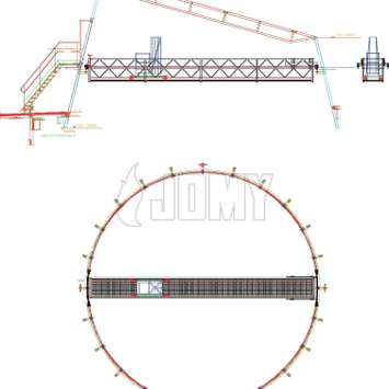 Dibujo CAD de una plataforma de trabajo con pórtico telescópico - Unidad de mantenimiento de edificios