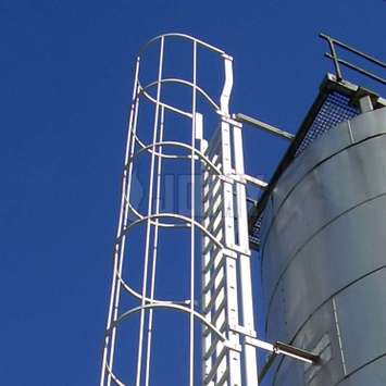Echelle à crinoline installée sur un silo.