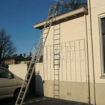 Ladder deployed from the roof for evacuation.