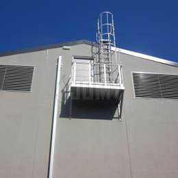 Retractable ladder, balcony and cage ladder for roof access