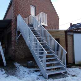 2 story home exterior access stairs.