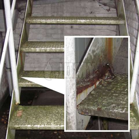 Rusted steel staircase.